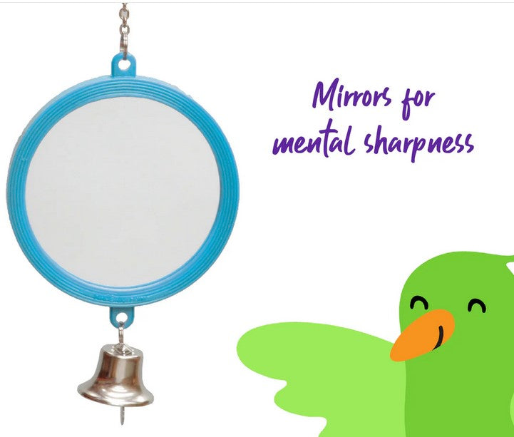 Bird Mirror Round With Bell Small 