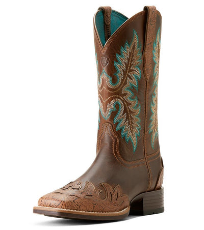 Western Boots Ariat Bryce Canyon Floral Embossed Tan & Sassy Brown Ladies [:7.0]