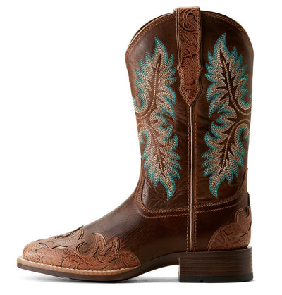 Western Boots Ariat Bryce Canyon Floral Embossed Tan & Sassy Brown Ladies [:7.0]