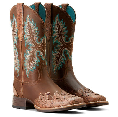 Western Boots Ariat Bryce Canyon Floral Embossed Tan & Sassy Brown Ladies [:7.0]