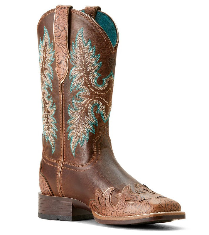 Western Boots Ariat Bryce Canyon Floral Embossed Tan & Sassy Brown Ladies [:7.0]