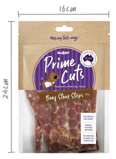 Kazoo Treat Dog Prime Cuts Beef Steak Strips 80gm