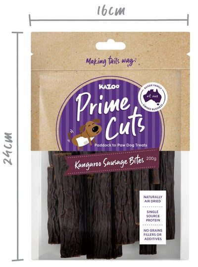 Kazoo Treat Dog Prime Cuts Kangaroo Sausage Bites 200gm