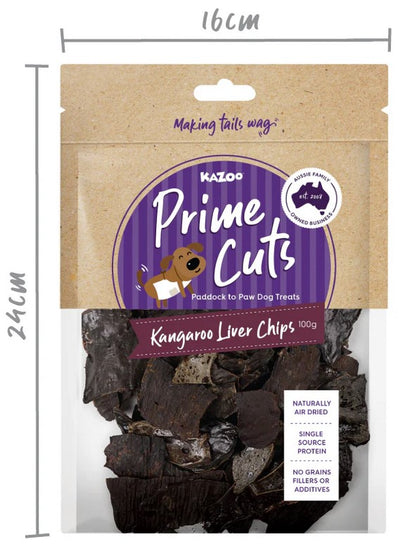 Kazoo Treat Dog Prime Cuts Kangaroo Liver Chips 100gm