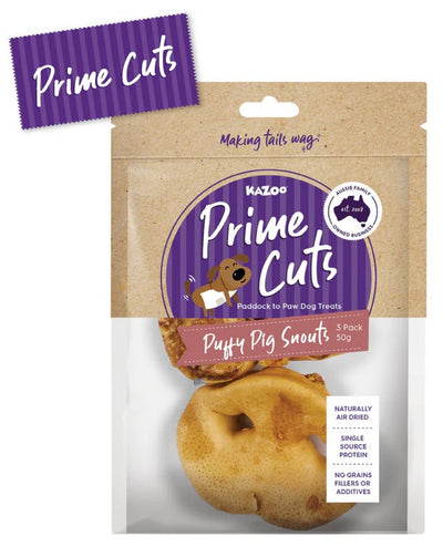 Kazoo Treat Dog Prime Cuts Puffy Pig Snouts 3pack 50gm