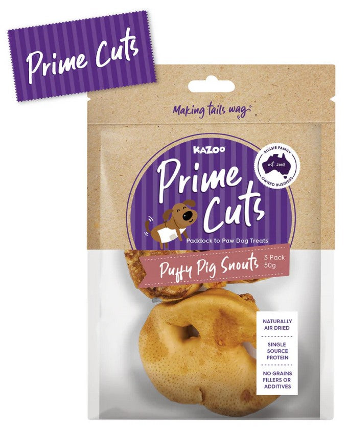 Kazoo Treat Dog Prime Cuts Puffy Pig Snouts 3pack 50gm