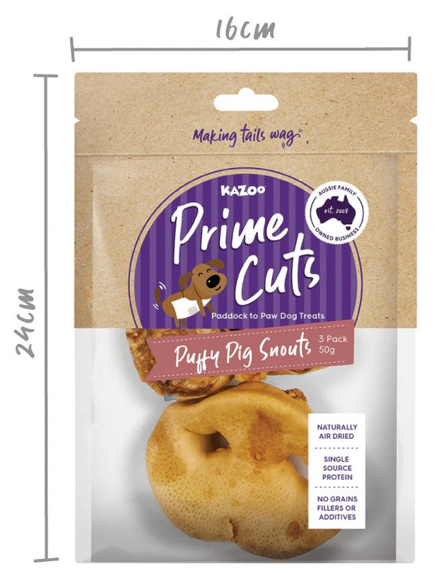 Kazoo Treat Dog Prime Cuts Puffy Pig Snouts 3pack 50gm