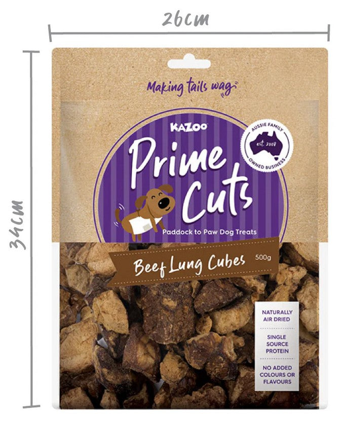 Kazoo Treat Dog Prime Cuts Beef Lung Cubes 500gm