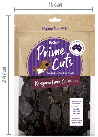 Kazoo Treat Dog Prime Cuts Kangaroo Liver Chips 220gm