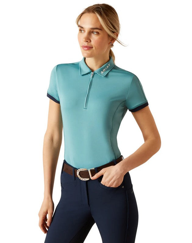 Polo Top Ariat Bandera 1/4 Zip Short Sleeve S24 Brittany Blue Polo Ladies [:small]