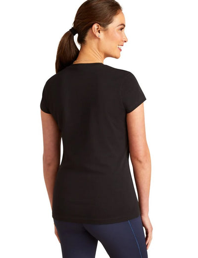 Tee Shirt Ariat Vertical Logo V Neck Short Sleeve S24 Black Ladies [:xs]