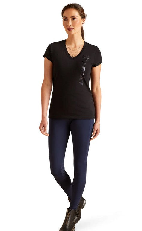 Tee Shirt Ariat Vertical Logo V Neck Short Sleeve S24 Black Ladies [:xs]