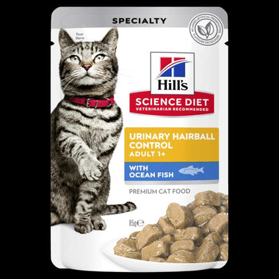 Hills Cat Wet Pouch Urinary Hairball Fish 85gm Box Of 12-Cat Food & Treats-Ascot Saddlery