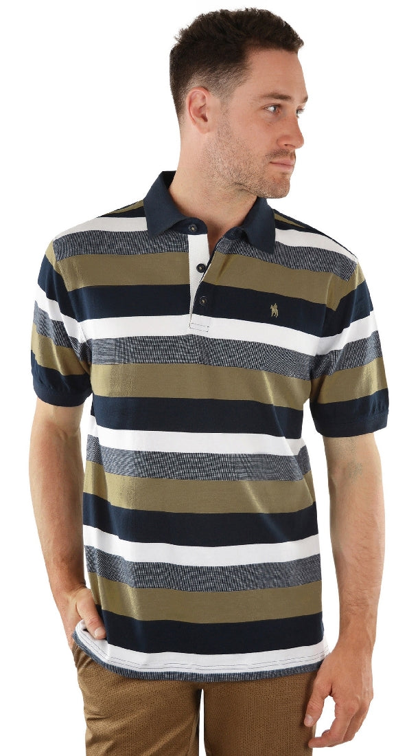 Thomas Cook Macquarie Short Sleeve Polo Tan & Navy Mens-CLOTHING: Clothing Mens-Ascot Saddlery