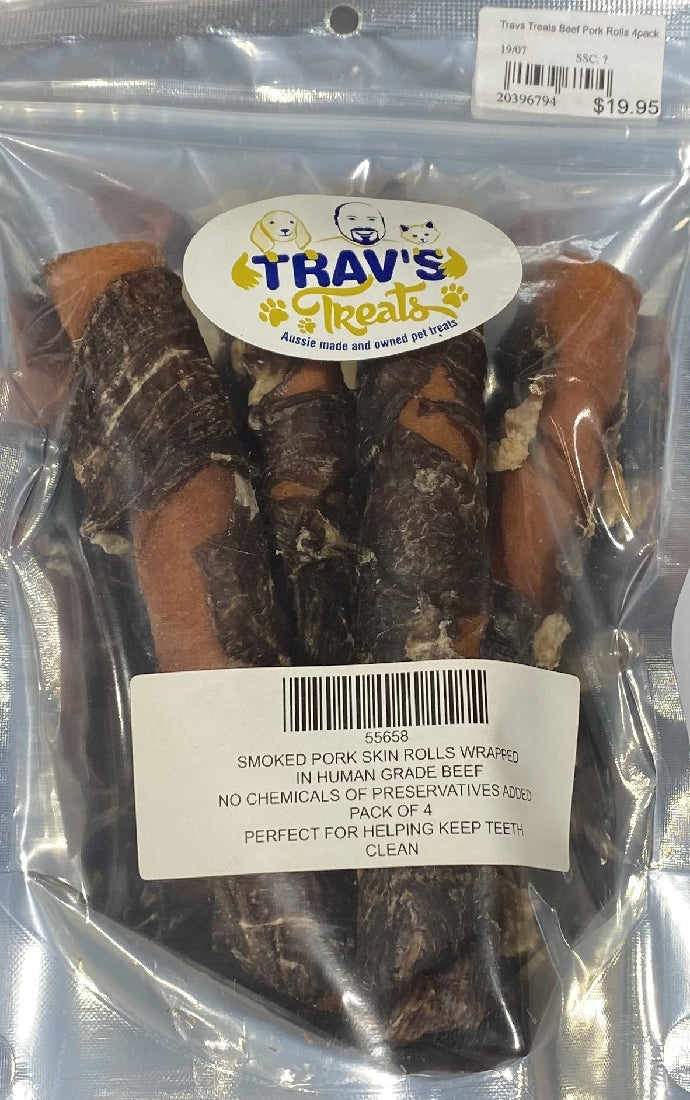 Travs Treats Beef Pork Rolls 4pack-Dog Treats-Ascot Saddlery